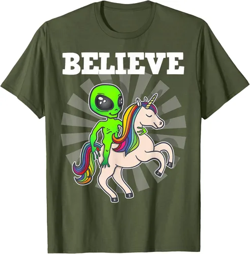 Vista 57 de Believe Space Alien Riding Unicorn - Camiseta de regalo divertida, Negro, S