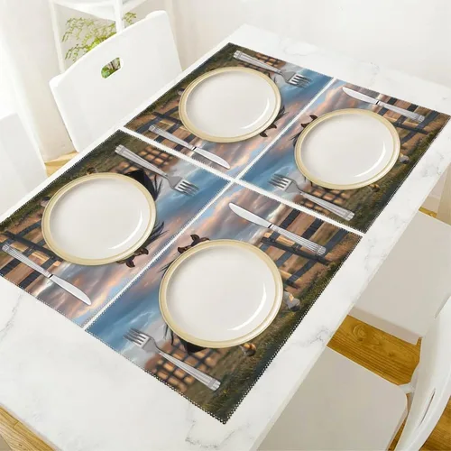 Vista 5 de Running in Field Wild Horses Placemats Set of 6 Resistant Table Mats Washable Place Mats for Dinner Party Table Decoration