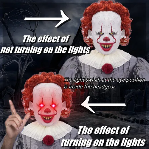 Vista 6 de Disfraz de payaso IT para adultos con máscara de látex y globos juego de lujo para Halloween