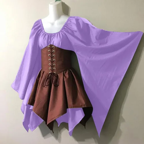 Vista 3 de Vestido irlandés tradicional para mujer, disfraz medieval renacentista, manga acampanada, falda de corsé, vestido gótico victoriano