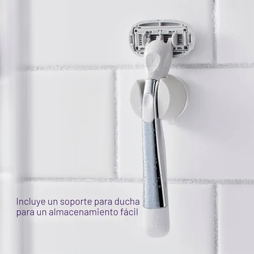 Vista 3 de Flamingo Juego de maquinilla de afeitar para mujer, mango de afeitar, 4 recambios de cuchillas de afeitar, soporte de ducha, cromado