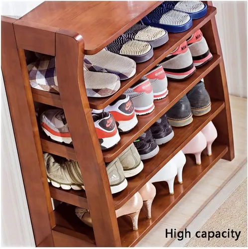 Vista 7 de Zapatero, banco de zapatos de madera maciza, gabinete de almacenamiento multifunción, taburete de almacenamiento, organizador de zapatos, estante
