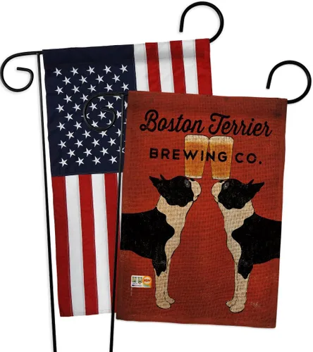 Vista 7 de Boston Terrier Brewing Garden Banderas de 2 piezas de animales, perros, cachorros, patas arruinadas, piel canina, mascota, naturaleza, granja