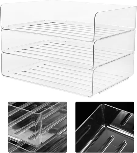Vista 7 de Bandeja organizadora de escritorio apilable para papel y archivos, soporte ancho transparente para documentos que ahorra espacio, estante