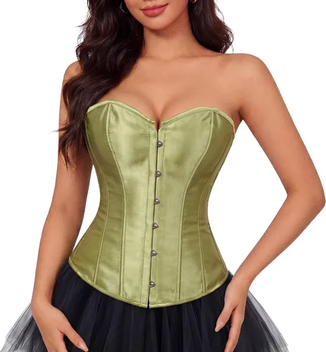 Vista 11 de Zhitunemi - Conjunto de lencería sensual para mujer, corsé de satén negro moldeador de cintura Beige