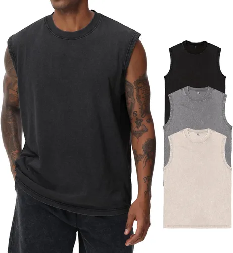 Vista 16 de Camisetas sin mangas de algodón para hombre, corte muscular, gimnasio, correr, playa, ajuste holgado