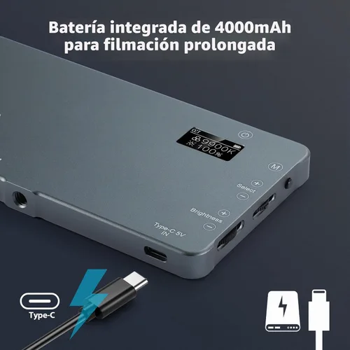 Vista 5 de ENEGON Luz de vídeo LED recargable de montaje bicolor de 4000mAh con mini panel para cámaras DSLR profesionales Iluminación para foto y video