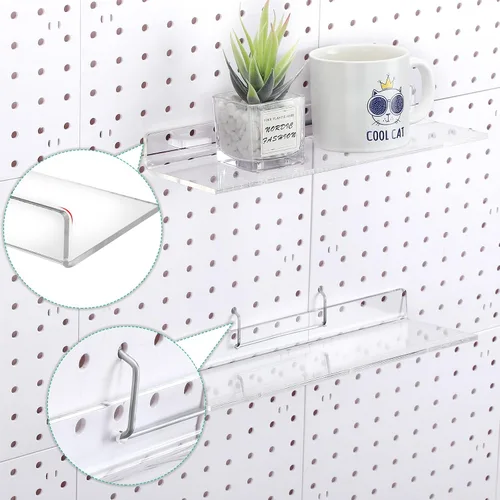Vista 2 de Lounsweer Juego de 4 estantes de acrílico transparente con ganchos de metal, organizador de accesorios para exhibición de tableros de clavijas