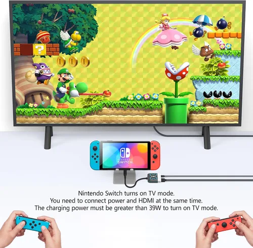 Vista 4 de Switch Dock para Nintendo Switch OLED, adaptador de TV de interruptor 3 en 1 con HDMI 4K, puerto USB 3.0, carga tipo C de 100 W, estación