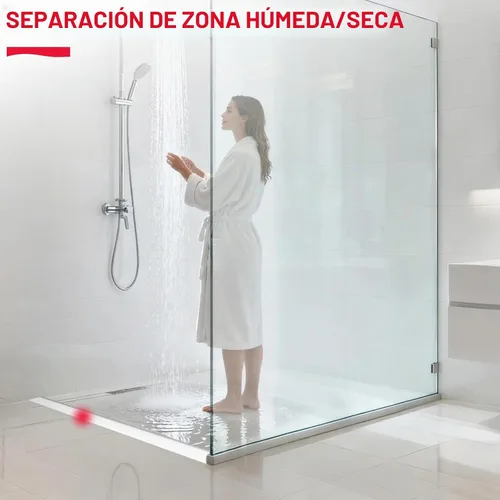 Vista 2 de Presa de agua plegable para umbral de ducha, barrera de silicona autoadhesiva de 39 pulgadas para separación en seco y húmedo, protector flexible