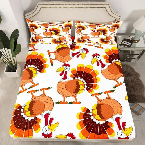 Vista 2 de Erosebridal Juego de sábanas de pavo tamaño individual, juego de sábanas de Feliz Acción de Gracias, sábanas para niños, lindas sábanas de aves