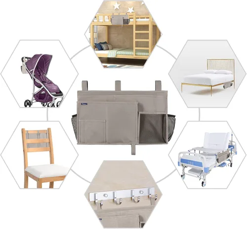 Vista 6 de Surblue Organizador de cama colgante para mesita de noche, bolsa de almacenamiento con bolsillo para literas y camas de hospital, habitaciones