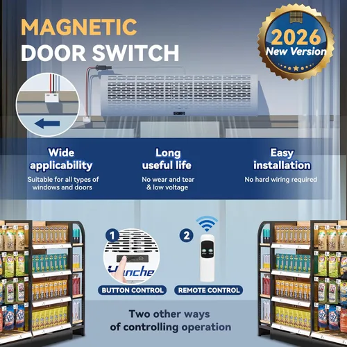Vista 7 de Hanchen Cortina de aire de 36 pulgadas 【Nueva versión 2026】 Interruptor magnético de puerta 2 velocidades 1527/1292 CFM sin refrigeración y sin