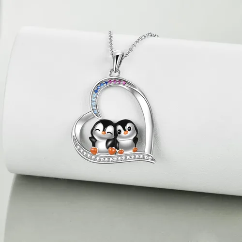 Vista 2 de YAFEINI Penguin Dog Gifts Sterling Silver Penguin Snowflake Necklace Heart Dog Pendant Jewelry for Women Girls Christmas Gifts