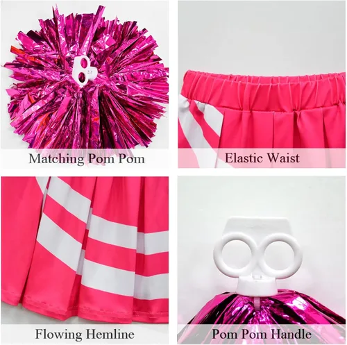 Vista 5 de ZIVANTO Zombies Girls Cheerleader Dress Matching Pom Poms and Hair Rope 3-10Y