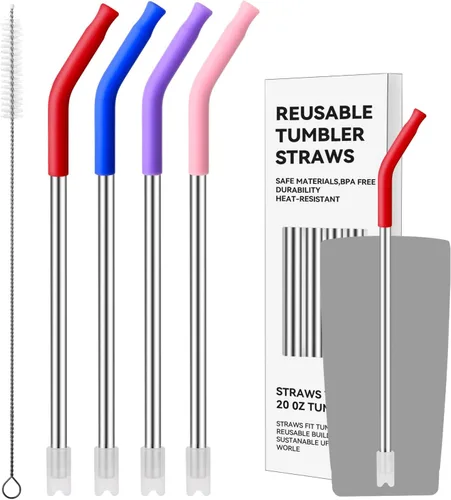 Vista 9 de 4 popotes de acero inoxidable reutilizables para vaso Yeti de 20 onzas, pajitas de metal con puntas de silicona para vaso Stanley de 20 onzas y vaso