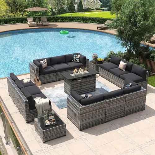Vista 37 de Aoxun - Juego de 7 piezas de muebles de patio de mimbre de ratán, conjunto de sofá modular para conversación de patio con mesa de café y cojines