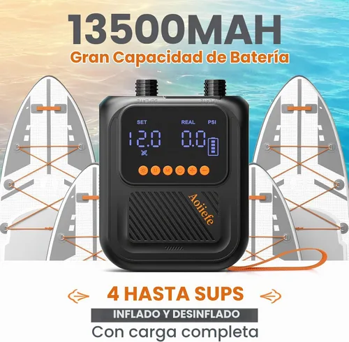 Vista 2 de Portable Rechargeable Electric SUP Paddle Board Pump, Intelligent Dual Stage Inflation&Deflation, Up to 20PSI and Auto-Off for Stand UP Paddle