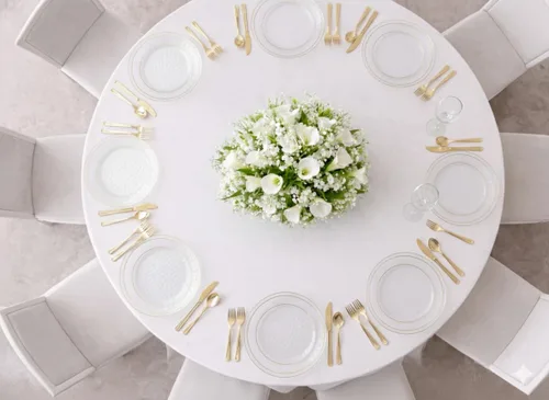 Vista 5 de Ocasiones" Paquete de 50 platos (25 invitados) - Juego de platos de plástico desechables para fiestas de boda pesados, cena de 25 x 10 pulgadas +