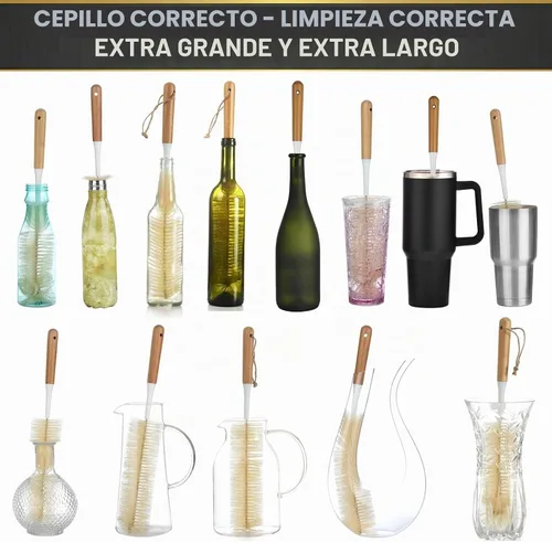 Vista 4 de ALINK Juego de cepillos largos extra grandes para botellas – Limpiador de botellas con mango de bambú de 16/15 pulgadas de largo para botellas