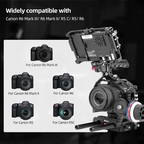 Vista 7 de Nitze Jaula para Canon R6 Mark III/R6 Mark II/R5 C/R5/R6, con zapatas frías incorporadas, riel NATO y placa de liberación rápida Arca - T-C04A