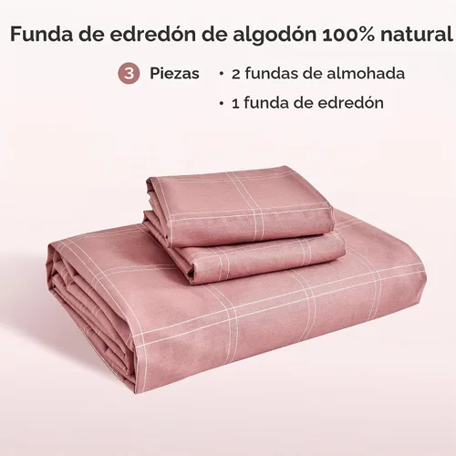 Vista 7 de JELLYMONI Juego de funda de edredón 100% algodón, a cuadros, tamaño King 0303