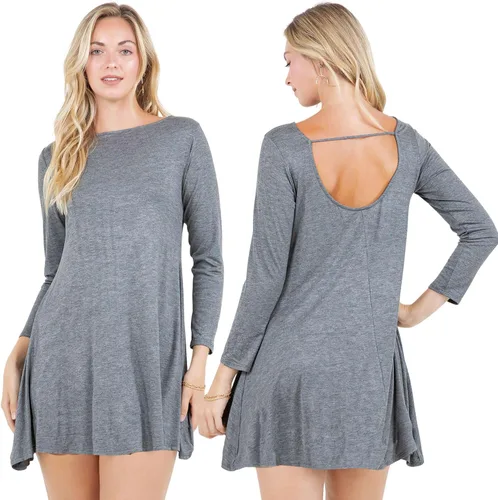 Vista 8 de Azules Vestido tipo túnica de manga larga para mujer, casual, cuello barco, con espalda redonda
