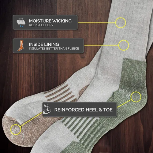 Vista 5 de HOT FEET Paquete de 4 calcetines para hombre, calcetines de senderismo activos y exteriores, totalmente acolchados, mezcla de lana térmica