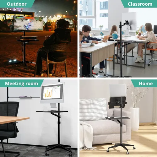 Vista 7 de Viozon Escritorio móvil, estación de trabajo móvil, soporte de suelo para portátil multiuso, altura ajustable de 34 a 48.6 pulgadas, compatible