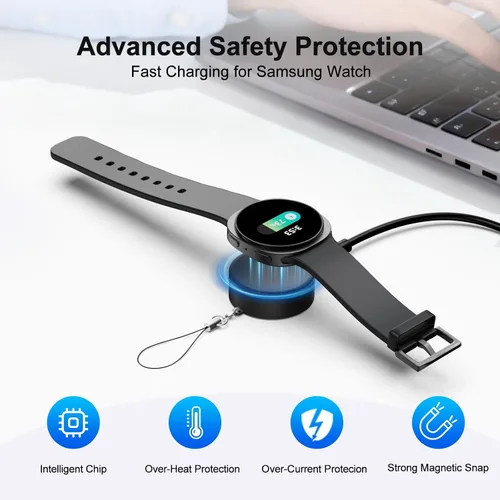 Vista 4 de AWINNER Cargador portátil compatible con Galaxy Watch 8/76/ 5/4/3/Active 2/1, base de carga magnética USB-C para llavero, accesorios de viaje