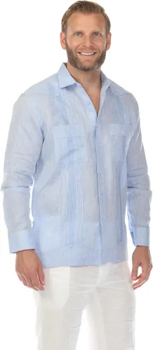 Vista 2 de Mojito Collection Guayabera de lujo de dos bolsillos de lino 100% para hombre con plisado incrustado