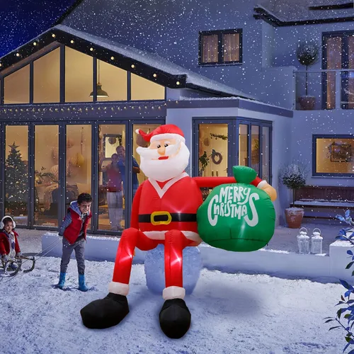Vista 6 de Inflables de Navidad de 8 pies, decoración al aire libre, Papá Noel inflable para escalar, decoraciones de patio con LED, decoraciones inflables