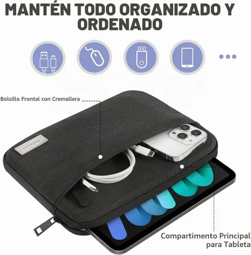 Vista 5 de MoKo Bolsa de manga para tableta de 7-8 pulgadas Negro- gris