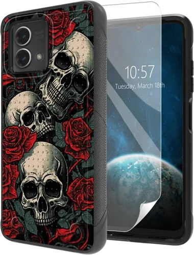 Vista 45 de Funda para Moto G Stylus 5G 2021 con protector de pantalla, a prueba de golpes, 2 en 1, parte trasera duradera de policarbonato duro texturizado