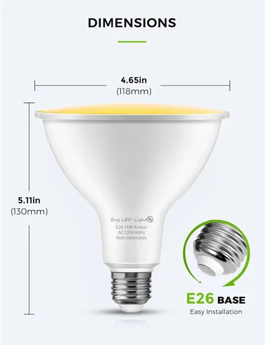 Vista 6 de LOHAS - Bombillas amarillas para insectos para exteriores, luz de inundación LED PAR38 para exteriores, equivalente a 150-200 W, 2000 K,