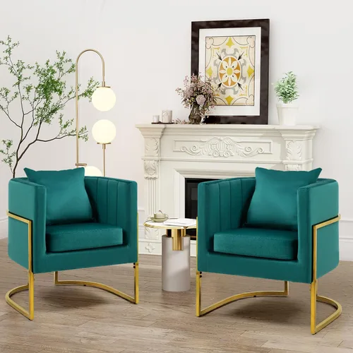 Vista 20 de X-VOLSPORT Silla decorativa de terciopelo, moderna, con forma de barril, para sala de estar/dormitorio/recepción de invitados, sillón de club