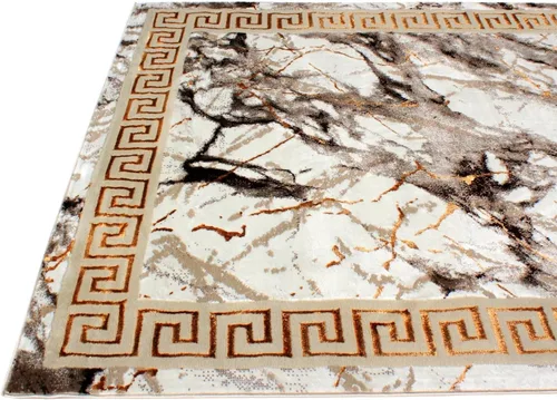 Vista 8 de Alfombra abstracta moderna de mármol de 5 x 7 Pila mediana antideslizante y duradera Bordes dorados con respaldo de cuero Mejor alfombra