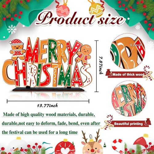 Vista 2 de Decoración de Navidad con Pan de Jengibre, Centros de Mesa de Feliz Navidad, Letrero de Hombre de Jengibre de Madera, Decoración de Puerta/Pared