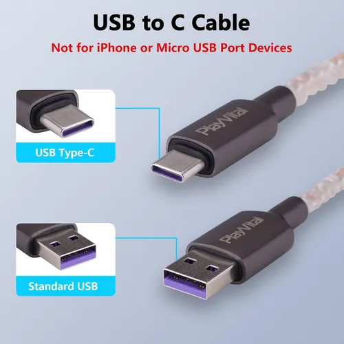Vista 8 de PlayVital Cable de carga iluminado de 3.28 pies para controlador PS5, cable de carga USB tipo C para Gamepad, cable de datos universal con luz LED