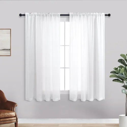Vista 21 de KOUFALL Juego de 2 cortinas de puerta francesa, cortinas de lino para puerta/ventana, cortina transparente boho para cristal lateral delantero