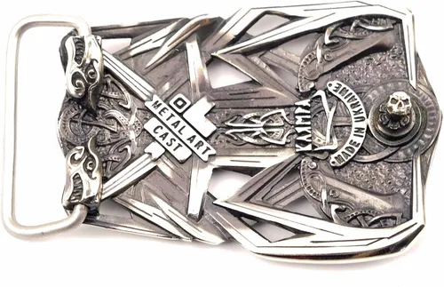 Vista 2 de Belt buckle Thor's Hammer, Scandinavian Old Norse Mjolnir solid German silver belt buckle, Viking Age mythology god's weapon belt buckle