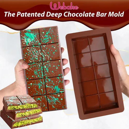 Vista 2 de Webake - Moldes de barra de chocolate profundo, 2 unidades, moldes de silicona platino de 1 pulgada para barra de chocolate Dubai para barra