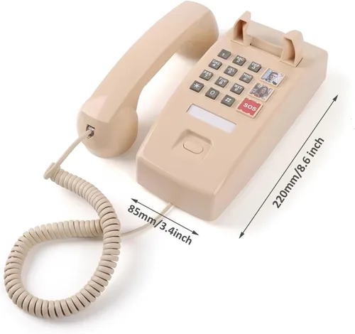 Vista 4 de Teléfono doméstico TRIMLINE vintage con cable, teléfono fijo de montaje en pared, teléfono de emergencia SOS con botón grande para personas mayores