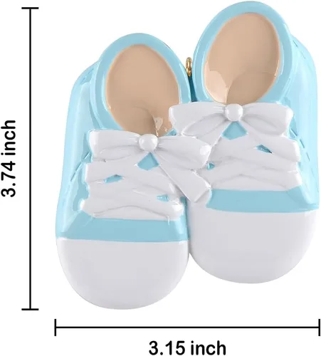 Vista 3 de Adorno personalizado para zapatos de bebé, adorno de la primera Navidad del bebé, botines azules para nuevos padres, nacimiento, baby shower