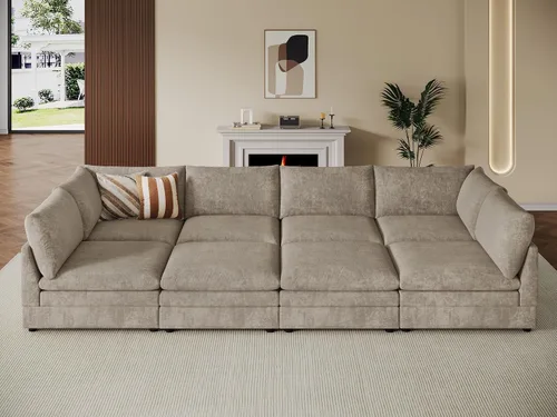 Vista 18 de VANOMi Sofá modular modular en forma de L de 98 pulgadas con otomana Beige