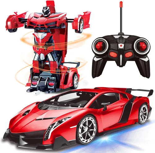 Vista 9 de Coche de control remoto - Juguetes de robot transformables para niños adolescentes, coche RC recargable con luces, coche RC 2.4Ghz 1:18 recargable