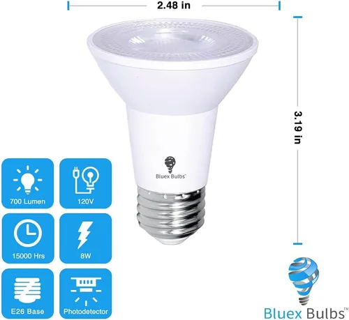 Vista 2 de Paquete de bombillas LED PAR20 para inundación de luz del anochecer al amanecer para exteriores, sensor de fotocélula, 8 W, equivalente a 65 W, 700