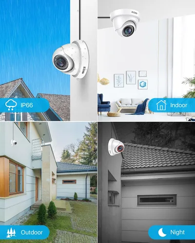 Vista 5 de ZOSI Paquete de 2 cámaras de seguridad HD 1080P de 2.0 MP, visión nocturna de 80 pies, cámaras domo CCTV para interiores y exteriores, para sistema