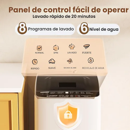 Vista 4 de BANGSON 1.08cu.ft Portable Washing Machine, Full-Automatic washing Machine with 8 Programs 6 Water Levels, Drain Pump and LED Display, Compact