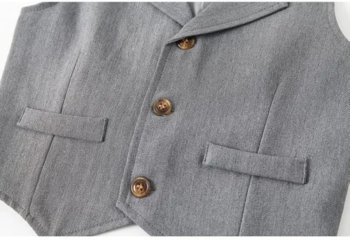 Vista 6 de Abolai Conjunto de chaleco de 3 piezas para bebé niño con camisa blanca, chaleco y pantalón